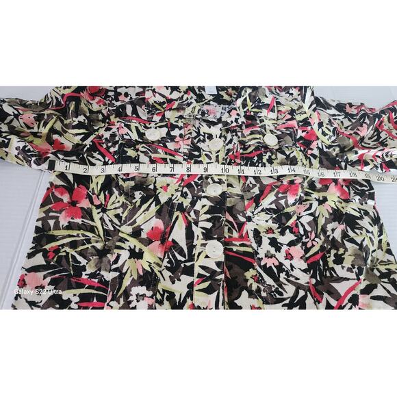 CJ Banks Multicolor Floral Print Linen Lightweight Jacket Oversized Button W SM - Picture 5 of 12